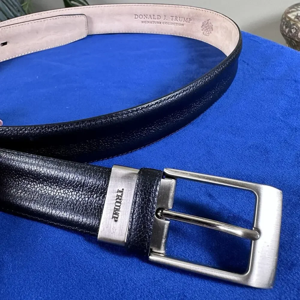 Donald Trump Belt Men 40 Leather silver Buckle Suede interior excellent